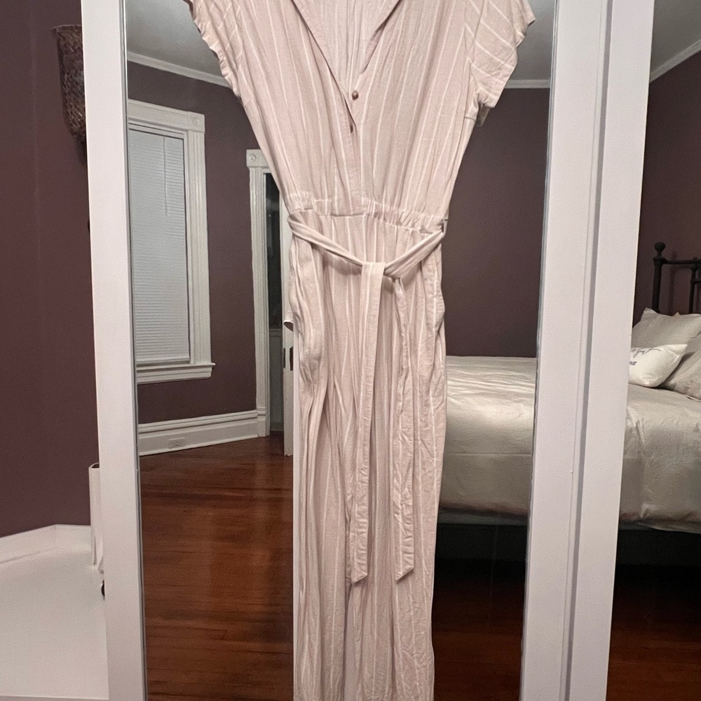Casual Pinstripe Abercrombie Jumpsuit with Tie Belt